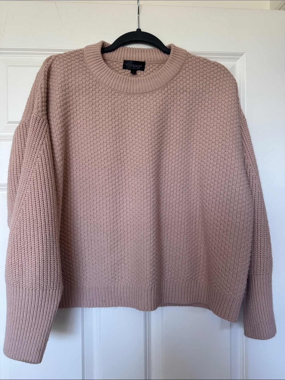 Topshop Blush Pink Textured Crewneck Sweater